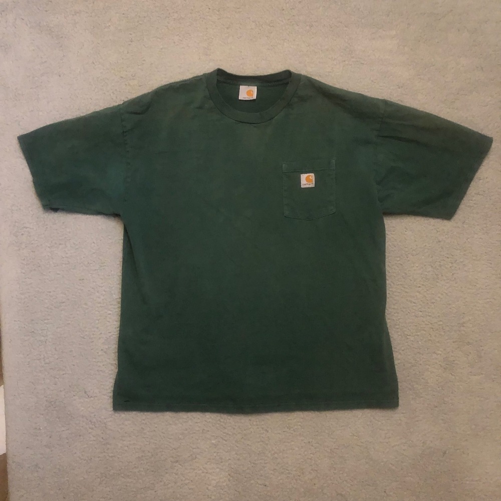 VTG Carhartt Green Pocket T-Shirt K87 HTG Workwear Streetwear XL Fade Distressed